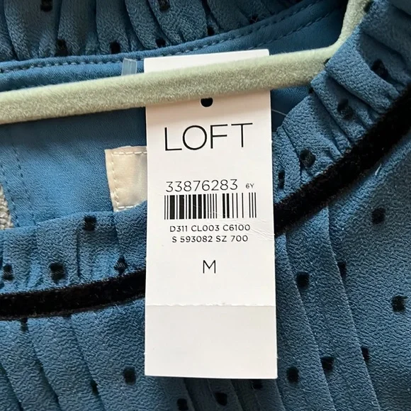 LOFT slate blue embroidered blouse NWOT - Picture 4 of 4